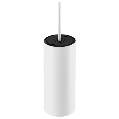 Zylindrische, weiße Deckenleuchte mit schwarzer Oberseite und Kabel. Elegantes, modernes Design, ideal für minimalistische Räume.