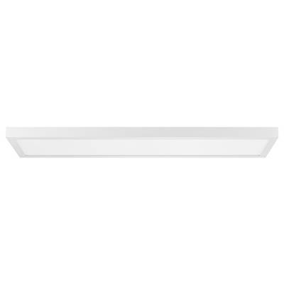 Rechteckige LED-Deckenleuchte mit weißem Rahmen, flachem Design und gleichmäßiger Lichtverteilung. Geeignet für Wohn- oder Büroräume.