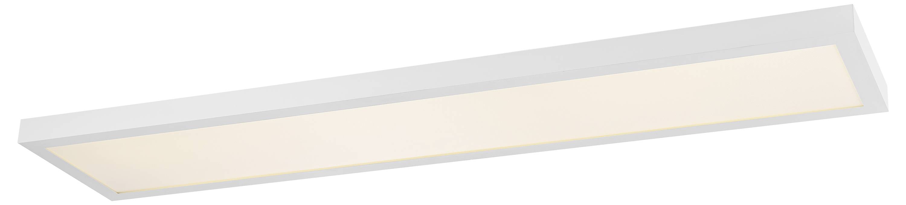 Weiße, rechteckige LED-Deckenleuchte mit diffuser Lichtabdeckung, geeignet für eine gleichmäßige Raumbeleuchtung.