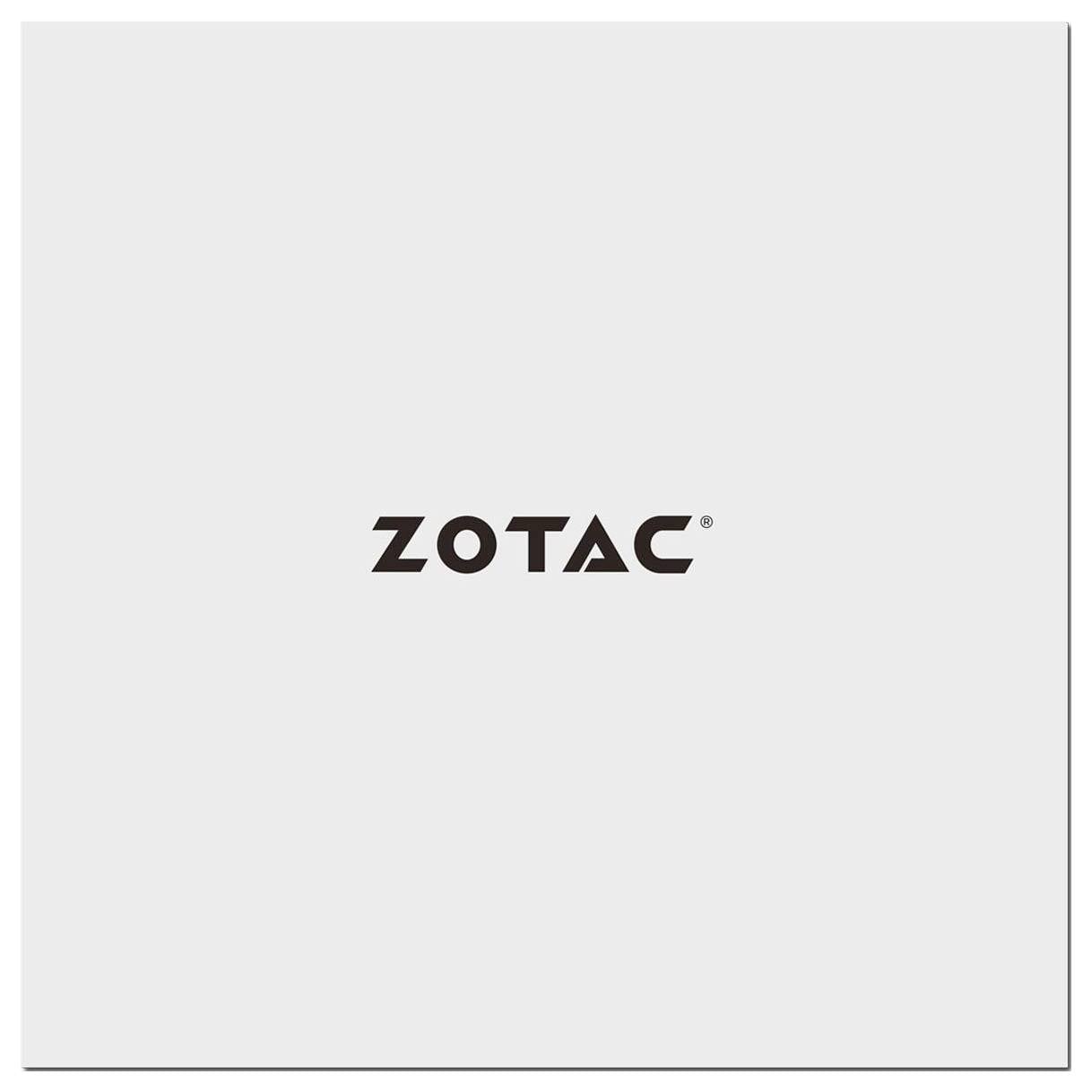 Grauer Hintergrund mit schwarzem 'Zotac'-Logo in der Mitte.