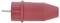 Roter Schutzkappe für ein Klinkenkabel, zylindrische Form mit geriffelter Oberfläche.