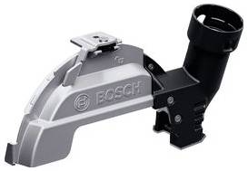 Ein silbernes Bosch-Werkzeugzubehör mit schwarzem Anschluss. Dieses Teil wird vermutlich für Staubabsaugung bei Elektrowerkzeugen verwendet.