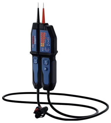 Elektrischer Spannungsprüfer mit zwei Prüfspitzen, digitaler Anzeige und Kabel. Hauptsächlich zur Spannungskontrolle verwendet.