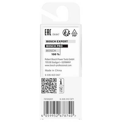 Etikett einer Verpackung von Bosch, zeigt 'Bosch Expert', 'Bosch Pro', Herstellerangaben in Stuttgart, QR-Code und Recyclingmarken.