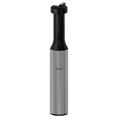 Silberne und schwarze elektronische Zigarette mit minimalistischem Design.