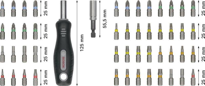 Schraubendreher-Set mit ergonomischem Griff, 48 auswechselbare Bits in verschiedenen Größen und Farben. Ideal für vielseitige Reparaturen.