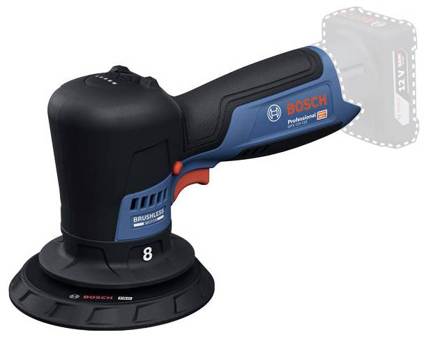 'Bosch Professional' Akkuschleifer mit Handgriff und Schleifscheibe, geeignet für Holz- und Metallbearbeitung.