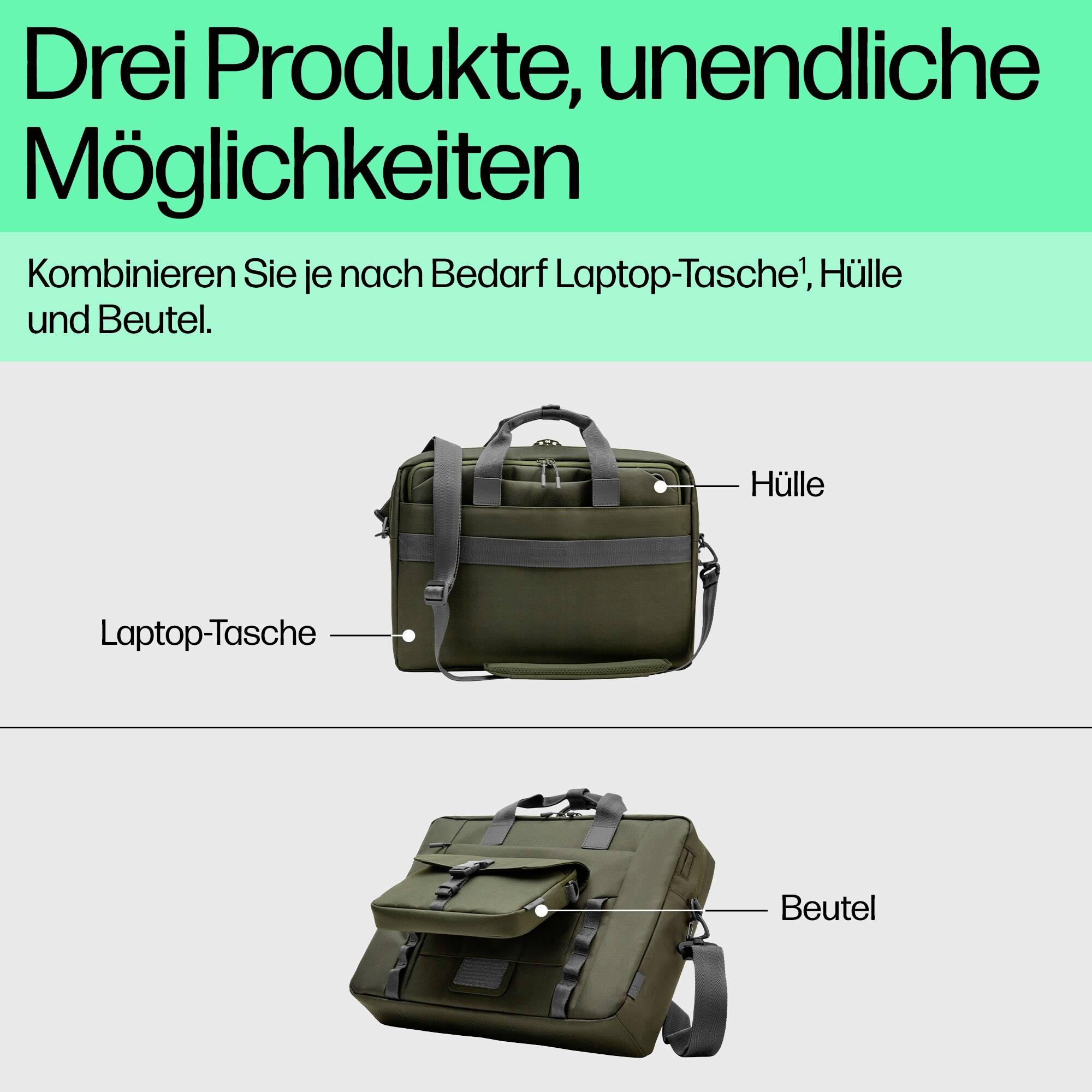 HP Notebook Tasche 9J4C2AA Passend für maximal: 39,6 cm (15,6") Grün, Grau-4