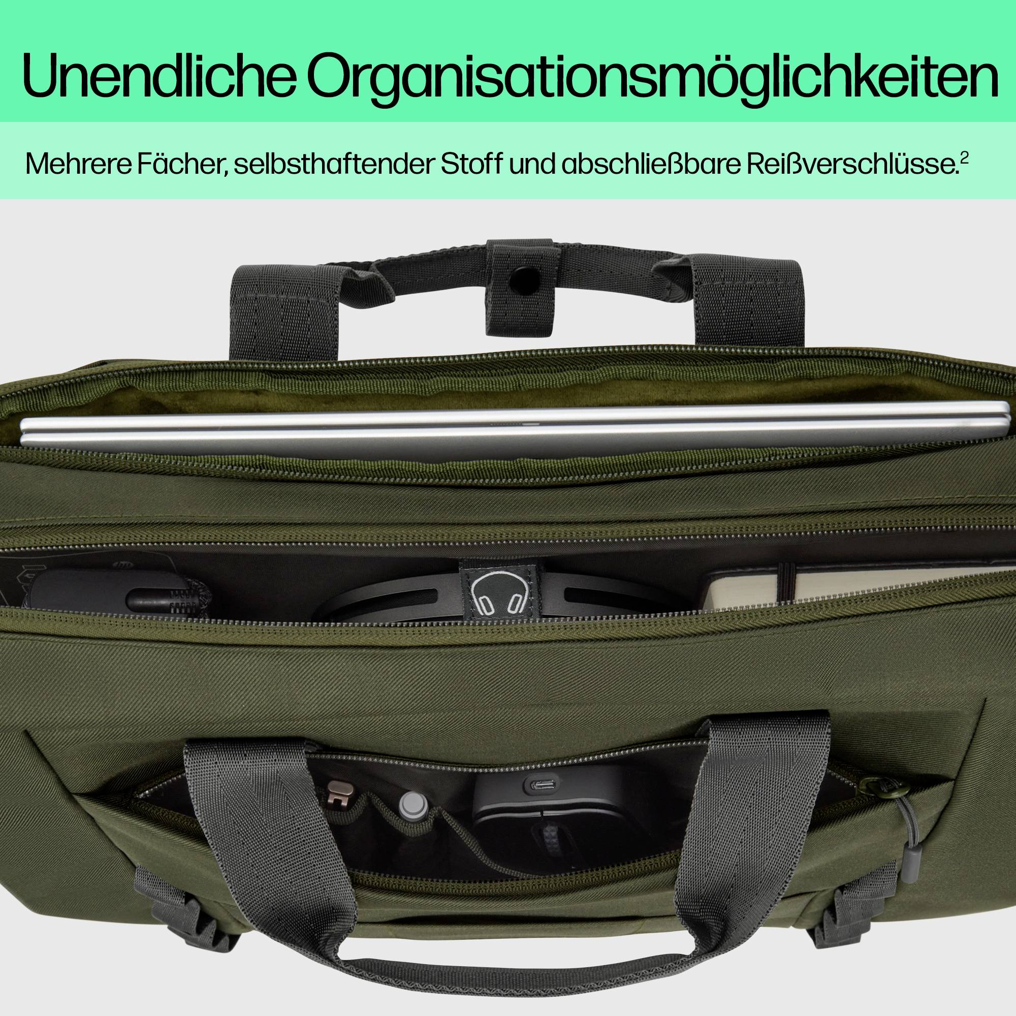 HP Notebook Tasche 9J4C2AA Passend für maximal: 39,6 cm (15,6") Grün, Grau-7