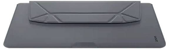 Eine geschlossene, dunkelgraue Hülle mit einem faltbaren Deckel zeigt das Lenovo-Logo in der Ecke.