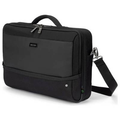 Schwarze Laptop-Tasche mit Tragegriff und abnehmbaren Schulterriemen, passend für 15-Zoll-Laptops, mit Reißverschlusstaschen.