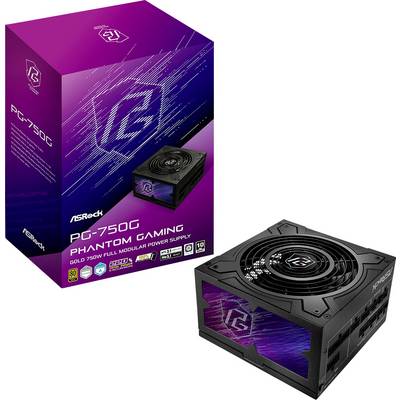 ASRock Phantom Gaming PG-750G Netzteil und Verpackung, 750W Gold, modular. Hauptmerkmal: leistungsstarkes Kühlsystem.