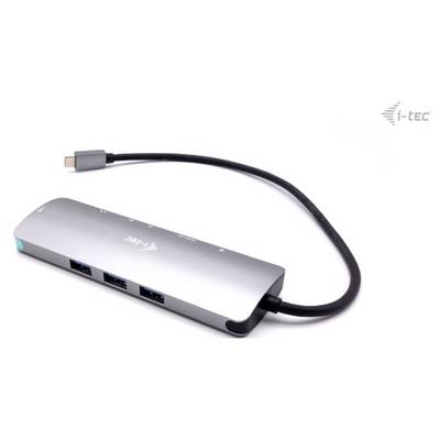 USB-C-Dockingstation mit mehreren Anschlussmöglichkeiten, darunter USB 3.0-Ports, in einem schlanken, metallischen Design.