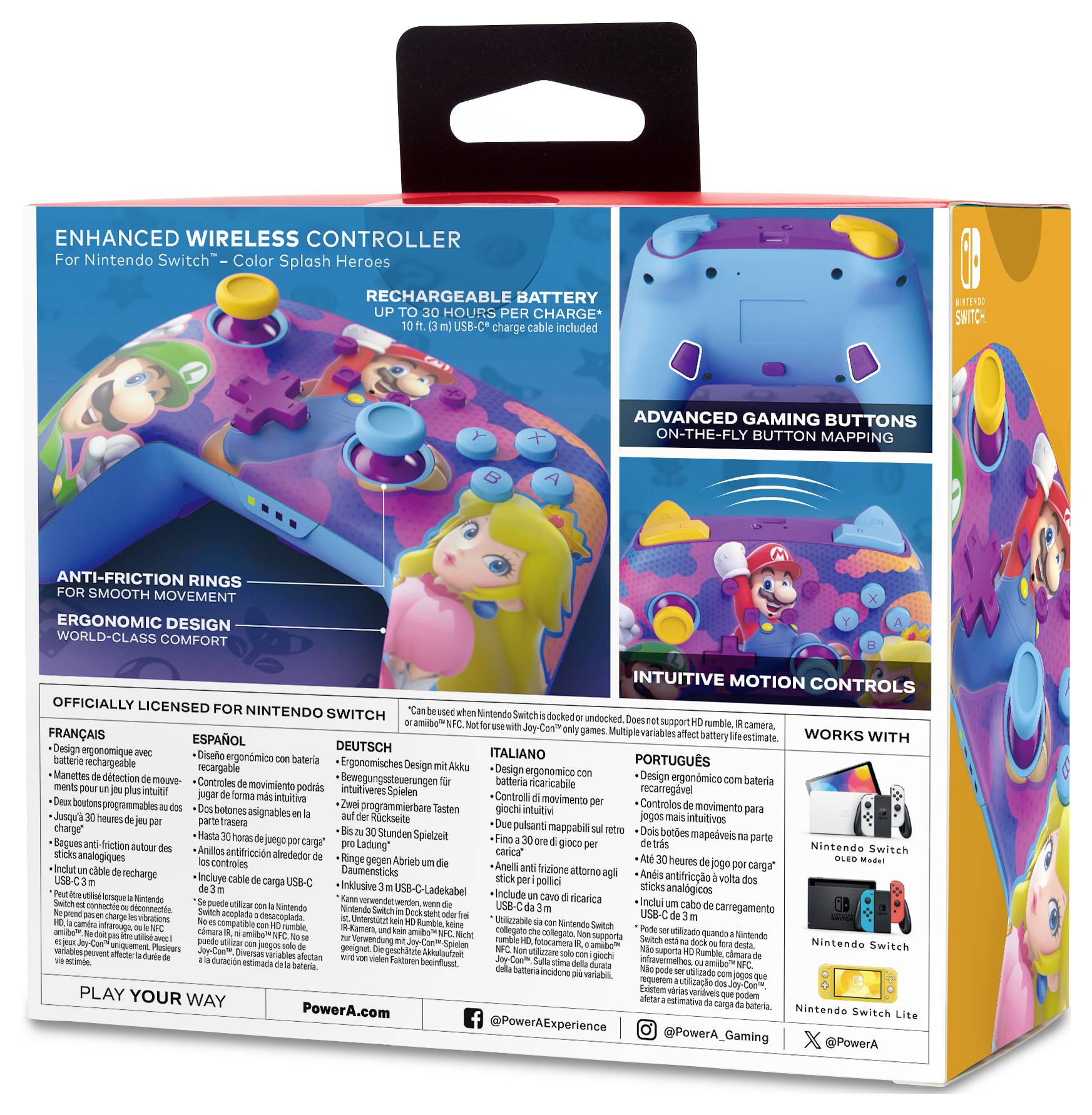 'Kabelloser Controller für Nintendo Switch. Enthält erweiterte Gaming-Tasten, Gyro-Steuerung, wiederaufladbare Batterie. Offiziell lizenziert.'