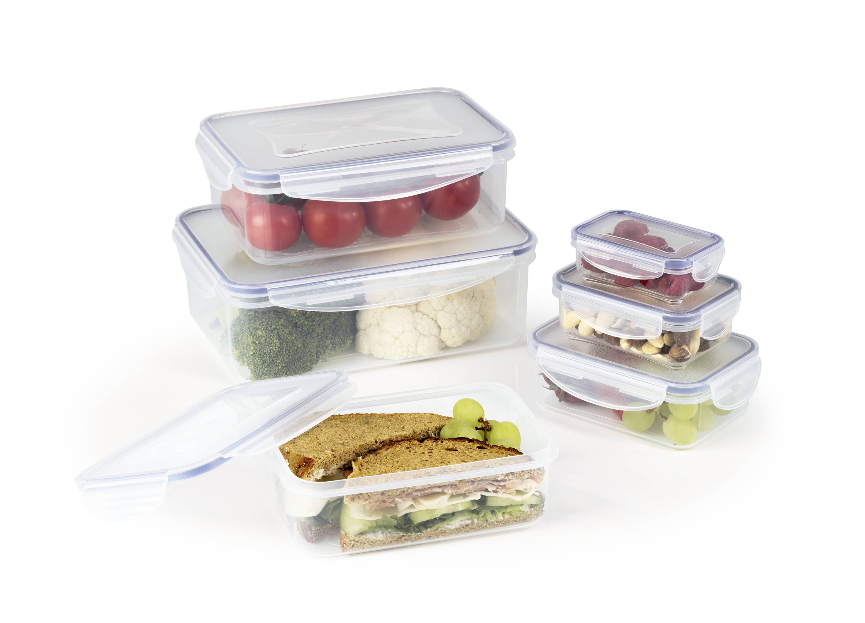 GourmetMaxx Aufbewahrungsbehälter 6er Set PP, Silikon Transparent, Blau 14943-2