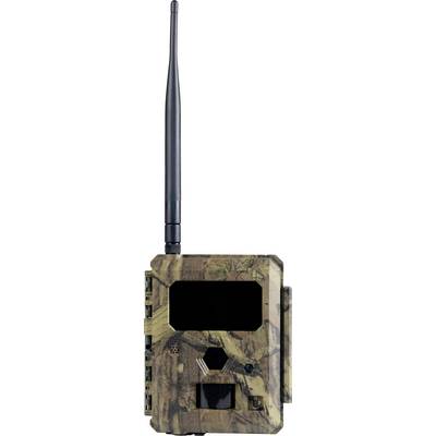 Wildkamera mit Tarnmuster und Antenne, geeignet für Überwachung in der Natur.