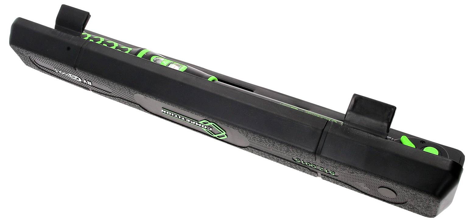 Schwarzer und grüner Laptop-Akku mit grünen Markierungen und zwei Befestigungsclips, Seitenansicht.