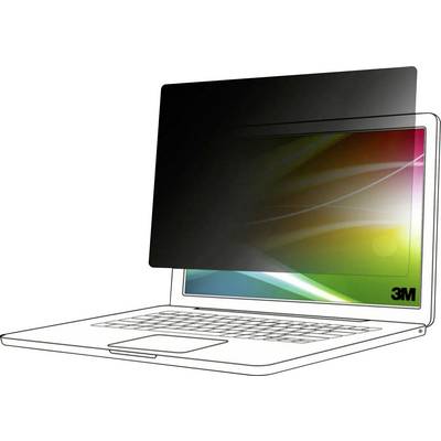Ein Laptop mit einem Blickschutzfilter, der den Bildschirm von der Seite abdunkelt. Markierung '3M' in der unteren Ecke.