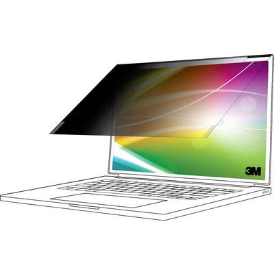 Ein Laptop mit eingeschaltetem Bildschirm zeigt farbenfrohe Grafiken. Ein Sichtschutzfilter verdeckt teilweise den Bildschirm, wodurch Inhalte nur für direkt davor sitzende Personen sichtbar sind.