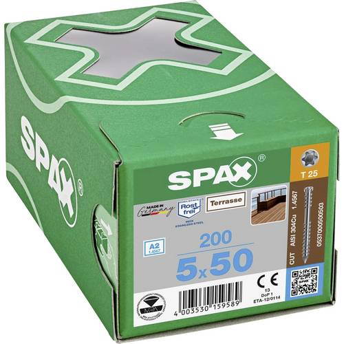 SPAX 0537000500503 R 88192 Zylinderkopf T-STAR Holzschraube 5 mm 50 mm T-STAR plus Edelstahl A2 200 St.