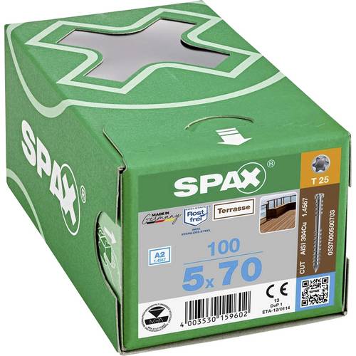 SPAX 0537000500703 R 88192 Zylinderkopf T-STAR Holzschraube 5 mm 70 mm T-STAR plus Edelstahl A2 100 St.