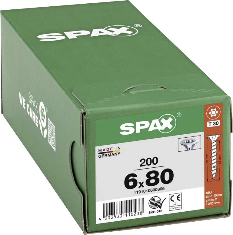 SPAX 1191010600805 R 88091 Senkkopf/T-STAR Holzschraube 6 mm 80 mm T-STAR plus Stahl WIROX 200 St.