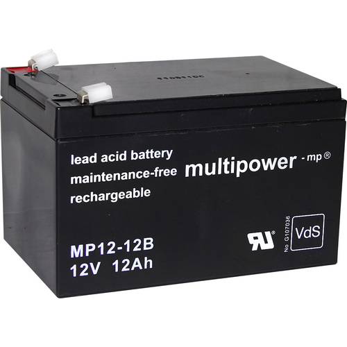 Thumbnail - multipower MP12-12B 117750 Bleiakku 12 V 12 Ah Blei-Vlies (AGM) (B x H x T) 98 x 98 x 151 mm Flachstecker 6.35 mm Wartun...