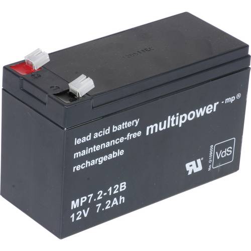 Thumbnail - multipower MP7,2-12B 130628 Bleiakku 12 V 7.2 Ah Blei-Vlies (AGM) (B x H x T) 65 x 102 x 151 mm Flachstecker 6.35 mm War...