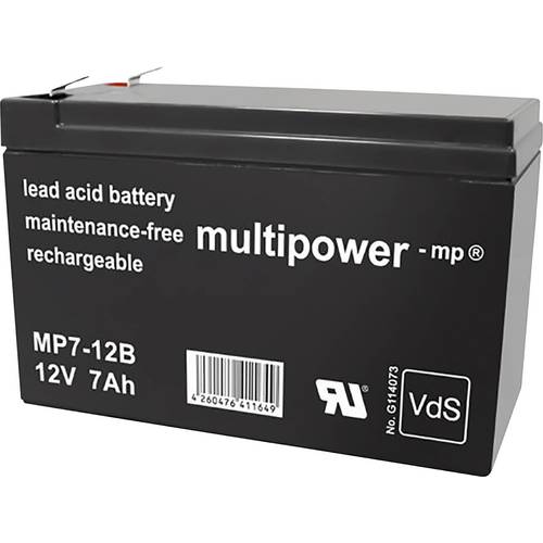 Thumbnail - multipower MP7-12B 144799 Bleiakku 12 V 7 Ah Blei-Vlies (AGM) (B x H x T) 65 x 102 x 151 mm Flachstecker 6.35 mm Wartung...