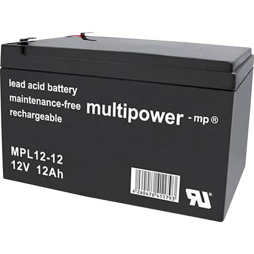 multipower MPL12-12 146650 Bleiakku 12 V 12 Ah Blei-Vlies (AGM) (B x H x T) 98 x 98 x 151 mm Flachstecker 6.35 mm Wartun...