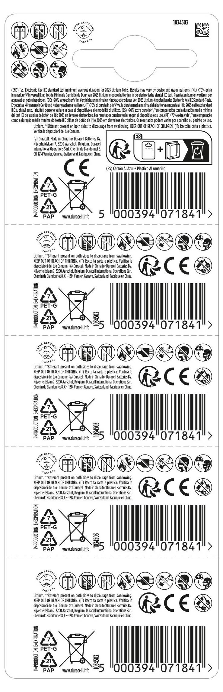 Duracell Knopfzelle CR 2025 3 V 5 St. 165 mAh Lithium Elektro 2025-2