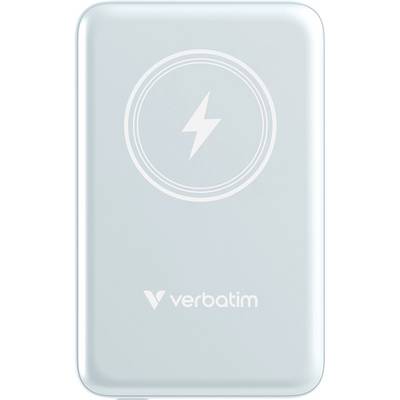 Ein silbernes kabelloses Ladegerät mit Blitzsymbol und dem Logo 'verbatim'.