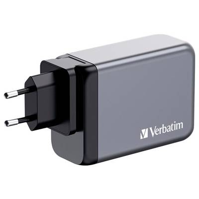 Ein schwarzes Verbatim-Ladegerät mit zwei Steckern, zum Aufladen von elektronischen Geräten.