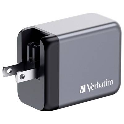 Ein schwarzes Verbatim USB-Ladegerät mit zwei ausklappbaren Metallsteckern, geeignet zum Aufladen elektronischer Geräte.