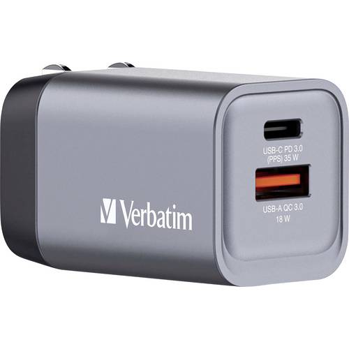 Thumbnail - Verbatim GNC-35 GaN Reiseladeadapter 35 W 1x USB-A, 1x USB-C® USB PD, USB PD 3.0, QC 3.0 Grau GaN, mit Europa-Adapter, m...