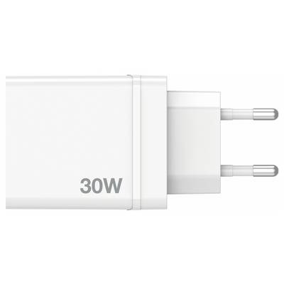 Weißer 30-Watt-Netzadapter mit Eurostecker, geeignet zum schnellen Aufladen von Geräten.