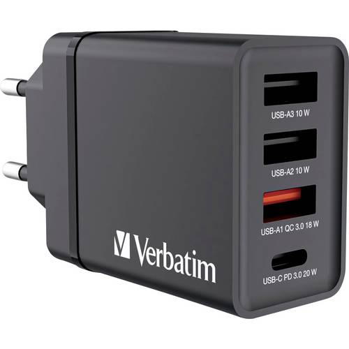 Verbatim CHR-30EU1 USB Ladegerät 30 W 3x USB-A, 1x USB-C® USB PD, QC 3.0, USB PD 3.0 Schwarz
