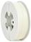 Spule mit weißem 3D-Drucker-Filament, seitlich stehend, vor weißem Hintergrund.