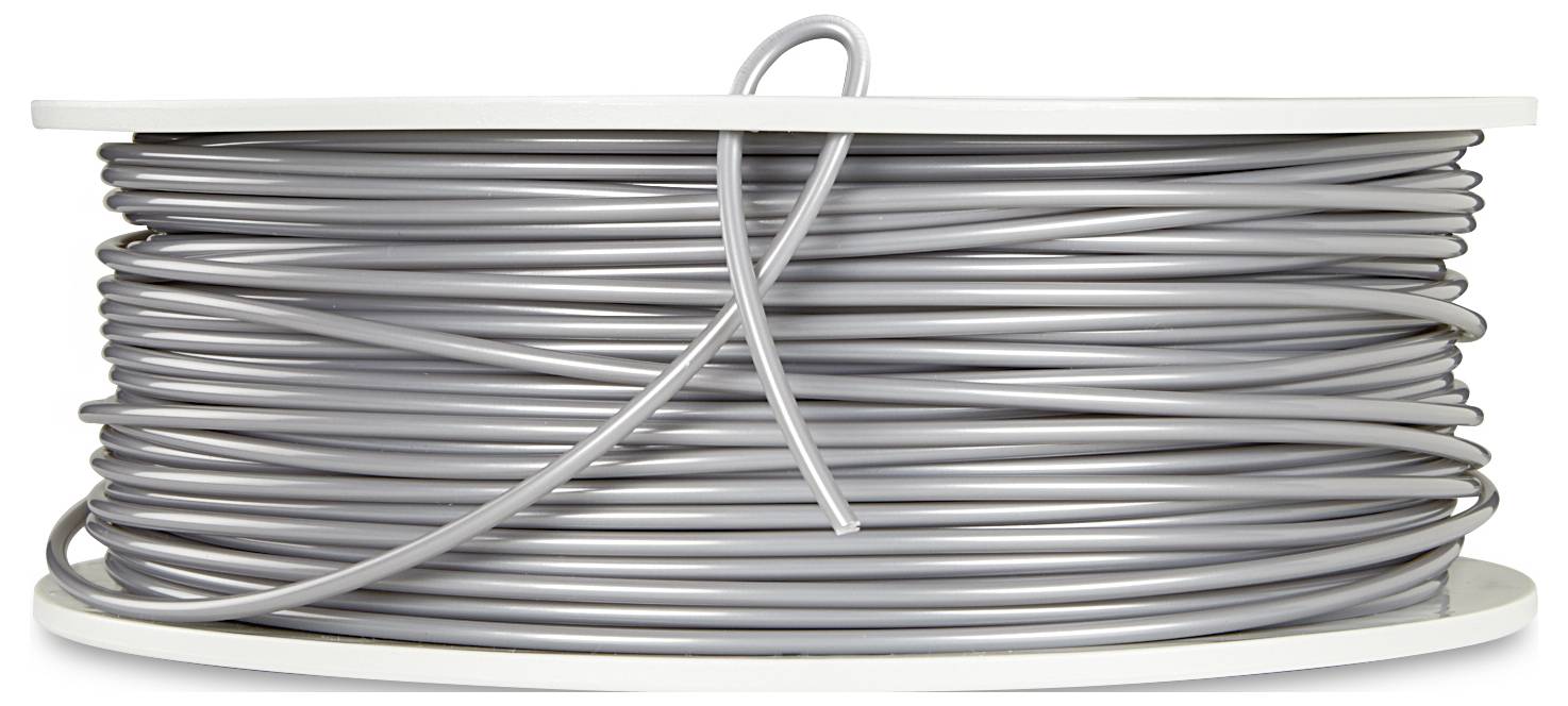 Eine große Rolle mit silbernem Kabel, horizontal auf einer weißen Spule aufgewickelt. Das Kabel ragt an einer Stelle heraus.