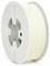 Plastikspule mit weißem 3D-Druckerfilament, seitlich betrachtet.