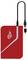 Rote Powerbank mit weißem Logo und USB-Kabel.