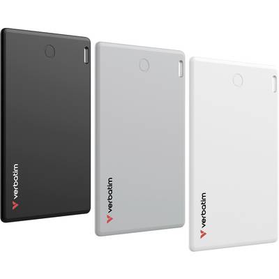 Drei externe Festplatten in Schwarz, Grau und Weiß mit dem 'verbatim'-Logo unten links. Sie haben ein modernes, schlankes Design.