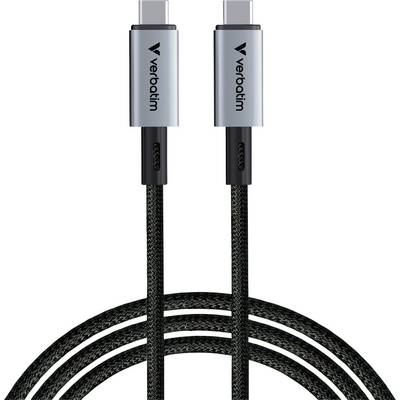 Schwarzes geflochtenes USB-C-Kabel mit je einem silbernen Anschlussstecker an beiden Enden, geeignet für schnelle Datenübertragung und Laden.