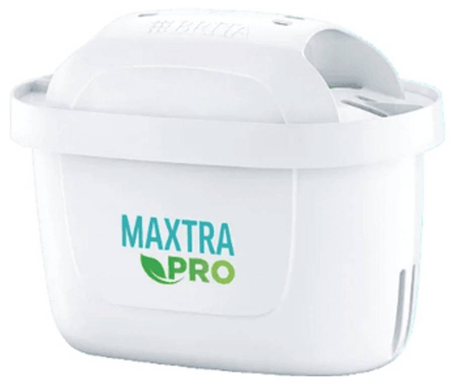 Ein weißer Wasserfilter mit der Aufschrift 'MAXTRA PRO'. Ideal für den Einsatz in Wasserfiltrationssystemen zur Verbesserung der Wasserqualität.