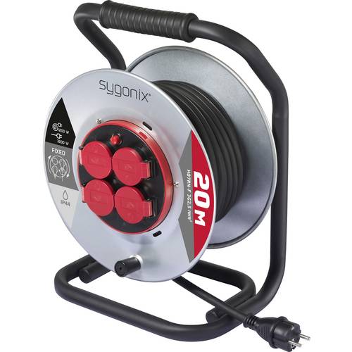 Sygonix SY-10236108 Kabeltrommel 20 m Schwarz Schutzkontakt-Stecker