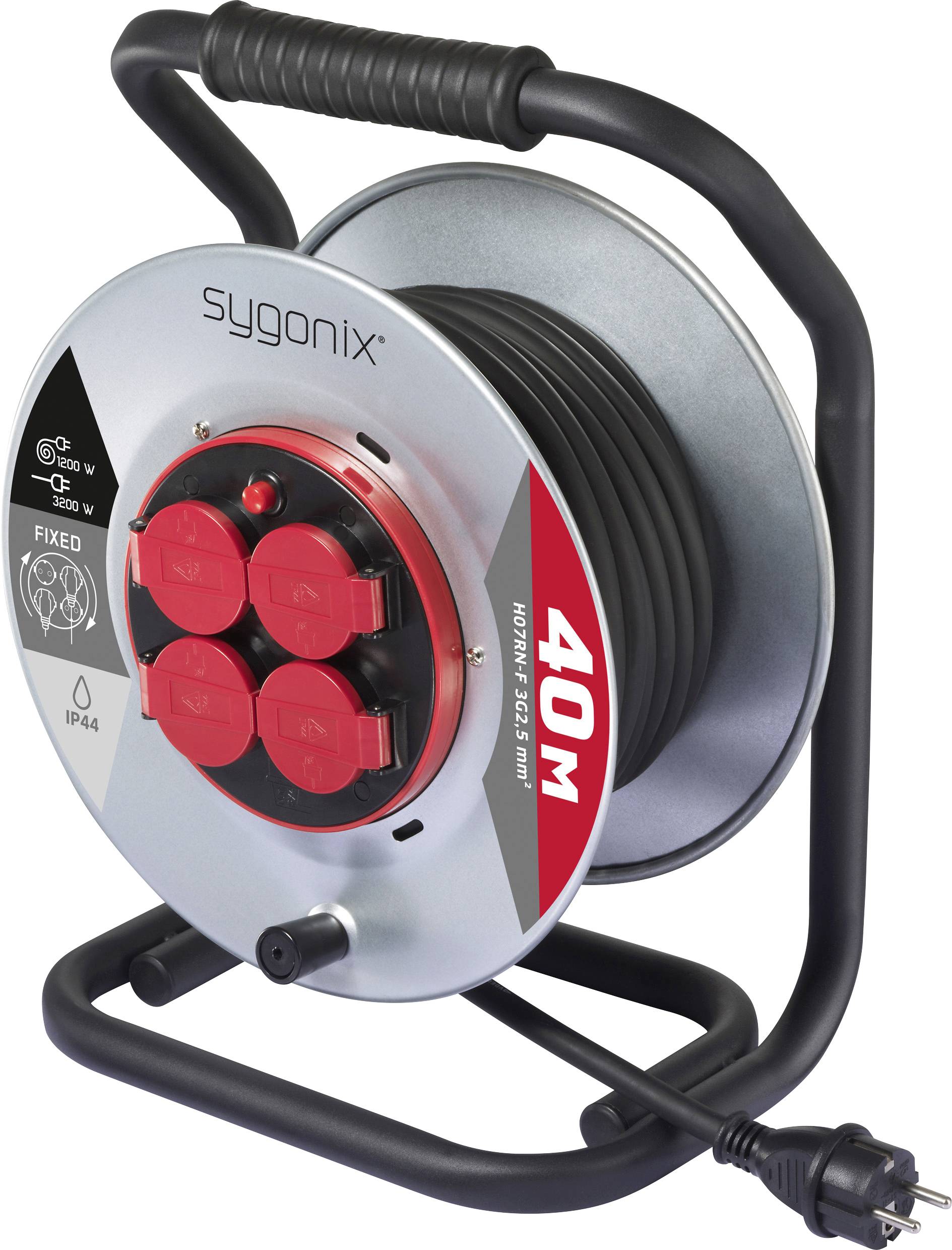 Sygonix SY-10236111 Kabeltrommel 40 m Schwarz Schutzkontakt-Stecker