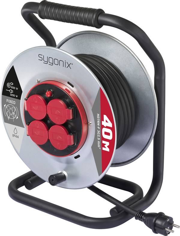 Sygonix SY-10236111 Kabeltrommel 40 m Schwarz Schutzkontakt-Stecker