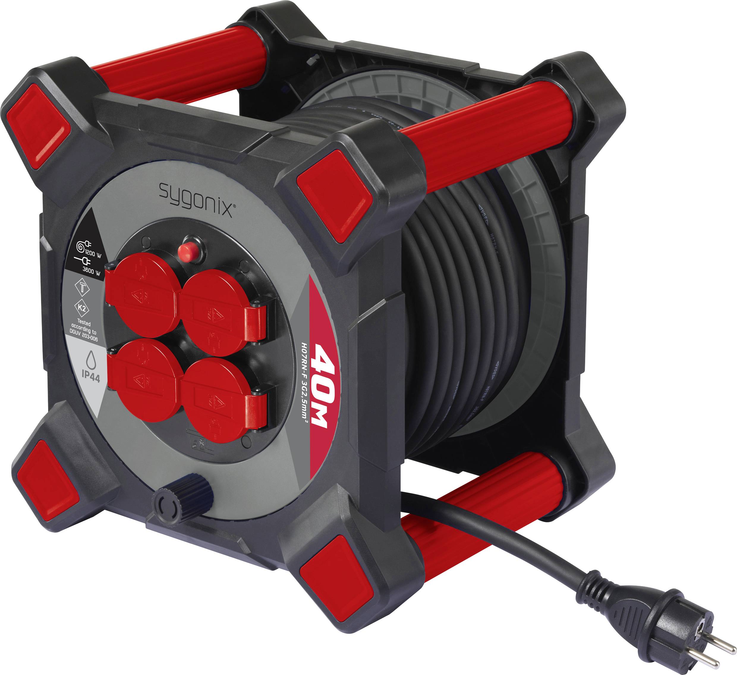 Sygonix SY-10236126 Kabeltrommel 40 m Schwarz Schutzkontakt-Stecker