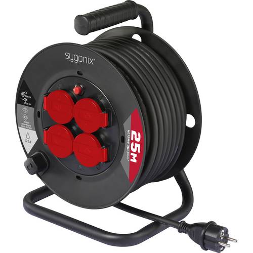 Sygonix SY-10236129 Kabeltrommel 25 m Schwarz Schutzkontakt-Stecker