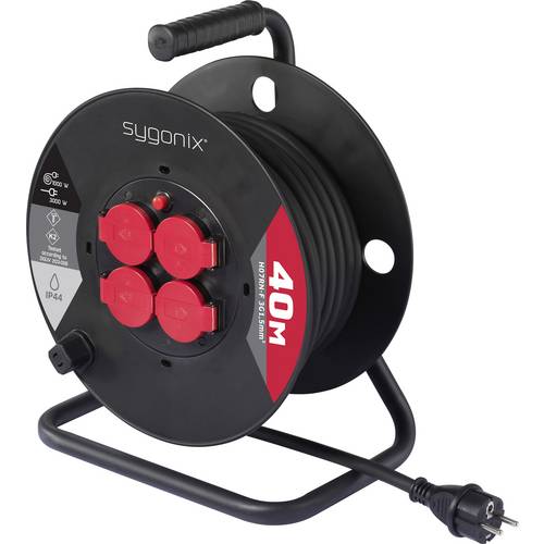 Sygonix SY-10236132 Kabeltrommel 40 m Schwarz Schutzkontakt-Stecker